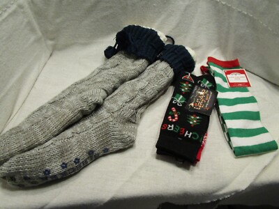 pairs of christmas socks and pair sweater slippers sz 4-10