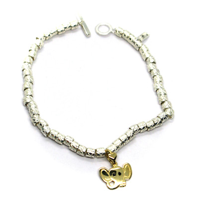 925 STERLING SILVER CUBES BRACELET 9K YELLOW GOLD 12mm ELEPHANT PUPPY PENDANT