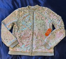 WONDER NATION Girls Size XXL 18 Gray Pink Sequined Full Zip Jacket NWT New