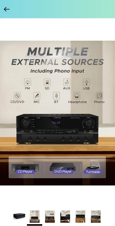 Starfavor Bluetooth Stereo Receiver w Phono Inputs, 2.1 Channel 500W Peak Power - Image 2 of 4