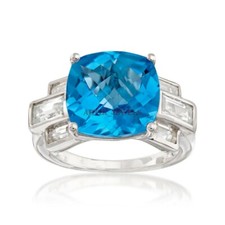Natural Blue Topaz Gemstone with 925 Sterling Silver Ring for Women's 3912