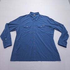 Eddie Bauer Hiking Shirt Mens 2XL Blue Travex Roll Tab Fishing Travel Stretch