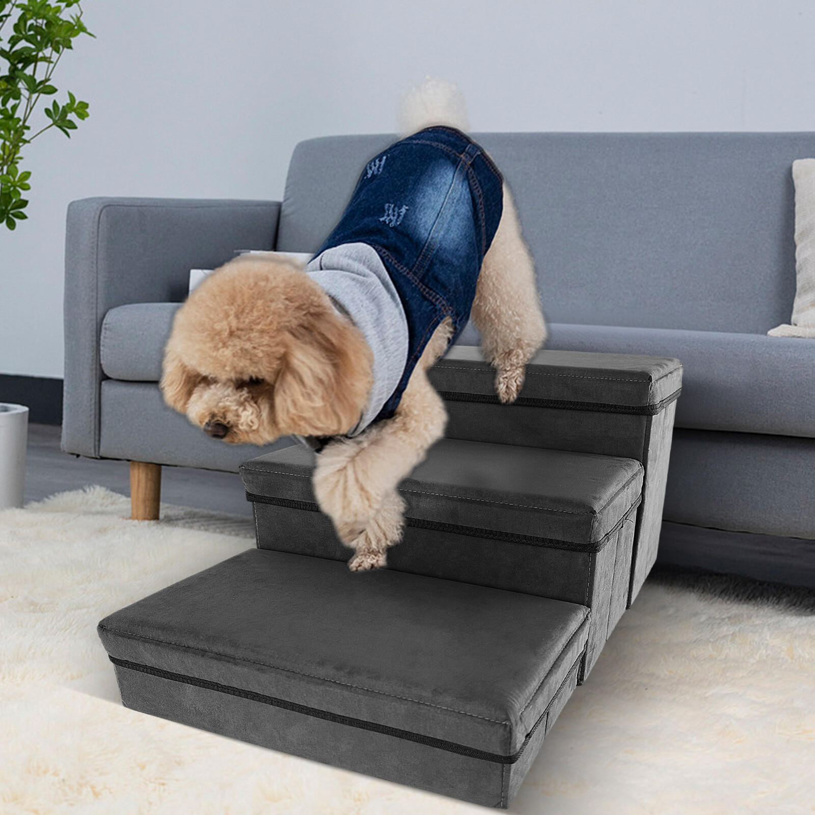 Dog Stairs for Couch SofaDog Steps for High Beds Foldable with Storage