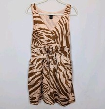 Marc By Marc Jacobs 12 Y2K SILK Pink Brown Zebra V Neck Knee A Line Dress $368