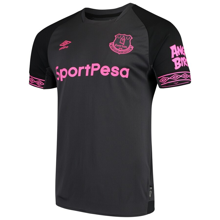 EVERTON 2018/19 AWAY (XL,L) BLACK/PINK UMBRO S/SLEV SOCCER SHIRT