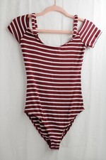 Women's Red White Short Sleeve Polyester ribbed S Sweater Snap Leotard