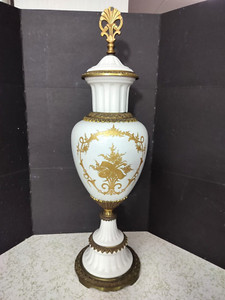 Antique French Sevres Porcelain & Bronze Urn, 26" high.