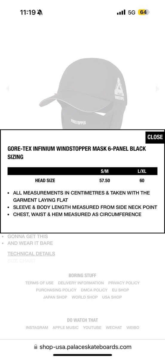 Palace Gore-Tex Infinium Windstopper Mask 6 Panel Mask Black | eBay