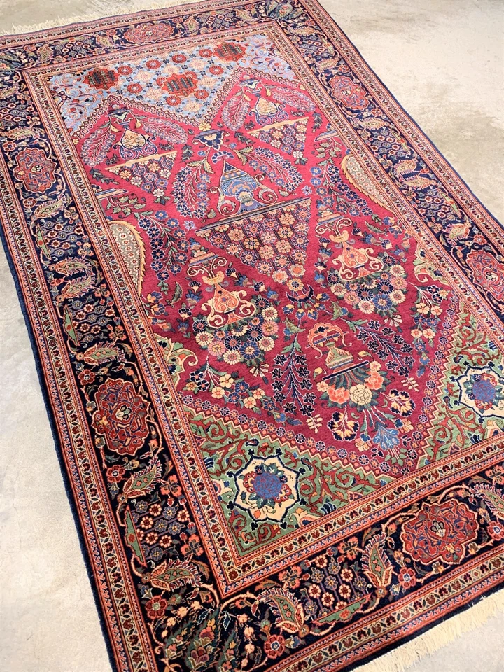 4'3"x6'10" Antique Pre-1900 Lamb Wool Kashane Area Rug - 4x7 Handmade Carpet - Image 4 of 4