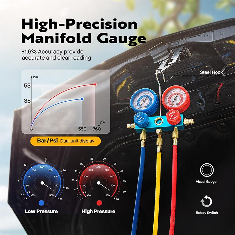 3.5 CFM HVAC Vacuum Pump & Manifold Gauge Set – AC Refrigeration Kit W/ Hoses, 110V, R134a/R22 Ready - View #5