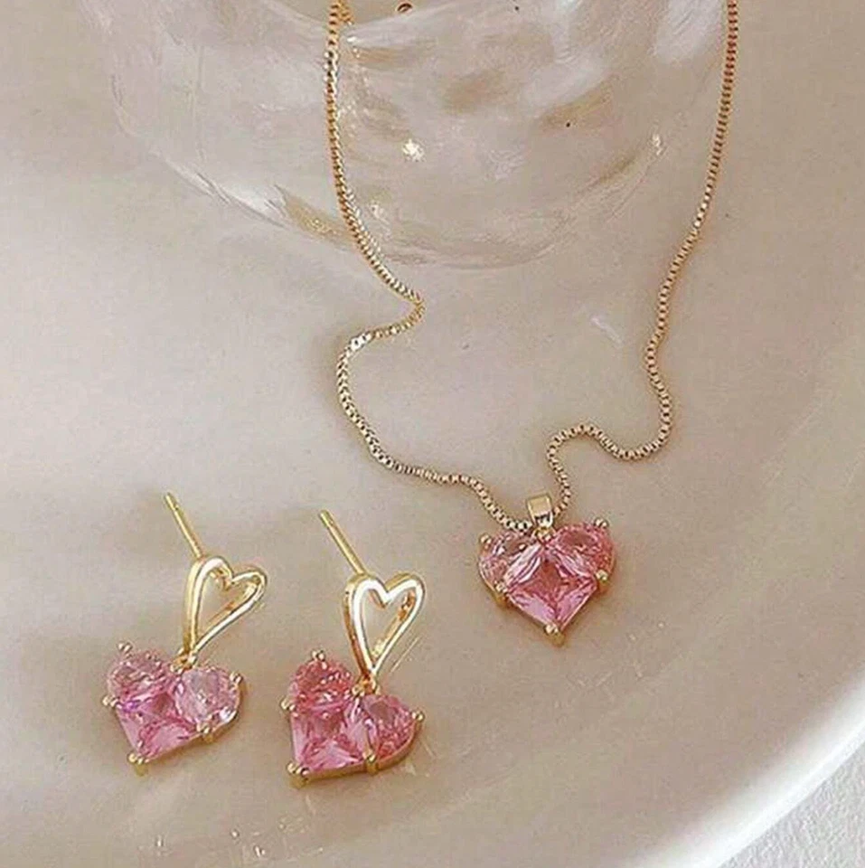 Женское ожерелье серьги сердце подвеска цепочка кубический цирконий новый модный ювелирных изделий - Изображение 3 из 4