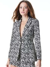 Alice and Olivia Macey Notch Collar Fitted Blazer, Black/White - Retail 495