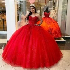 Red Quinceanera Dresses Beading Sweet 15 16 Party Birthday Prom Ball Gown
