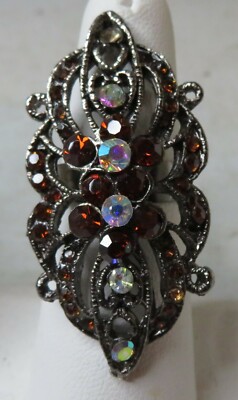 VINTAGE Crystal Rhinestone Adjustable Large Statement Ring 1 3/4'' Tall Missing 1