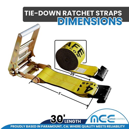 2 Pack 4" x 30' Ratchet Strap w/ Flat Hook Flatbed Truck Trailer Farm Tie Down - Picture 3 of 7