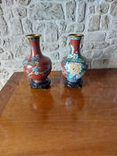 PAIRE VASES EN CLOISONNES ANCIEN - HAUTEUR 21 CM