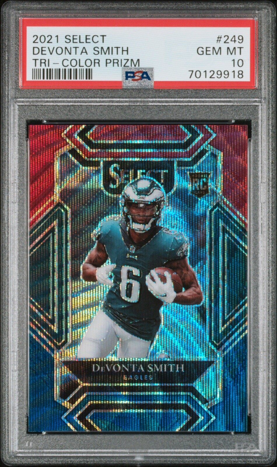 2021 Panini Select DeVonta Smith Club Level Tri Color Prizm RC /149 PSA 10 Gem