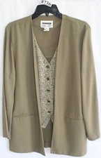 DANI MAX LOIS SNYDER OLIVE CREAM LONG SLEEVE JACKET ATTACHED VEST SZ 10 #8736