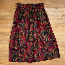 Vintage Pleated Paisley Skirt Size L/XL 31-33" Waist 1980s Herringbone Rayon Poc