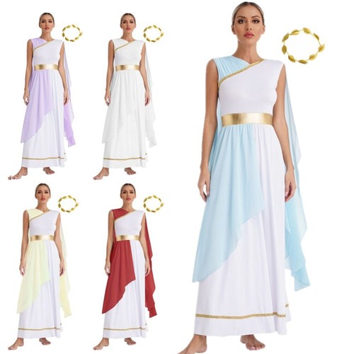 Women Greek Roman Toga Costume Grecian Princess Empress Dress with Headwear - Picture 2 of 54