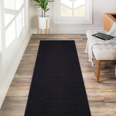 #ad Custom Size SOLID BLACK Stair Hallway Runner Rug Non Slip Rubber Back $8.99