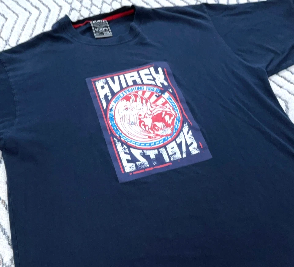 Винтажная мужская рубашка Avirex XXL 2XL синяя красная футболка с надписью Y2K Cyber Streetwear * - Изображение 4 из 4