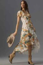 Anthropologie V-Neck Ruffle Lace Slip Dress Sz 2