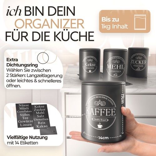 IDEALTASTIC® Premium Vorratsdose I Kaffedose I Zuckerdose 1KG , Vintage Design - Bild 2 von 7