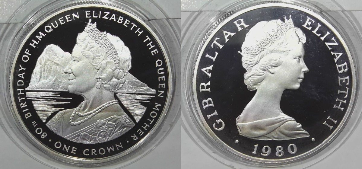 GIBRALTAR ELIZABETH II CROWN 銀貨 1980年 1980 ROCK of GIBRALTAR UK Queen Elizabeth II Silver Proof