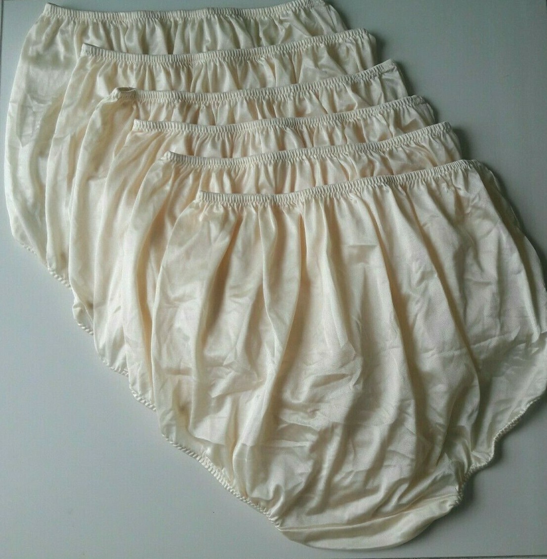 6x Women Knicker Size XXL Vintage Style Granny Cream Silk Nylon