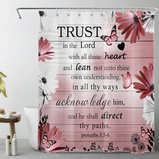 Bible Verse Butterfly Pink Daisy Floral Shower Curtain Bathroom Decor 60X72 Inch