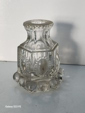 INK WELL CLEAR GLASS SIX SIDED WITH CAMEO DESIGN 3 1/4" SEE PHOTOS