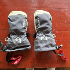 Hestra Kids Winter Mittens Size 5 Gray/Beige Leather Palm Logo