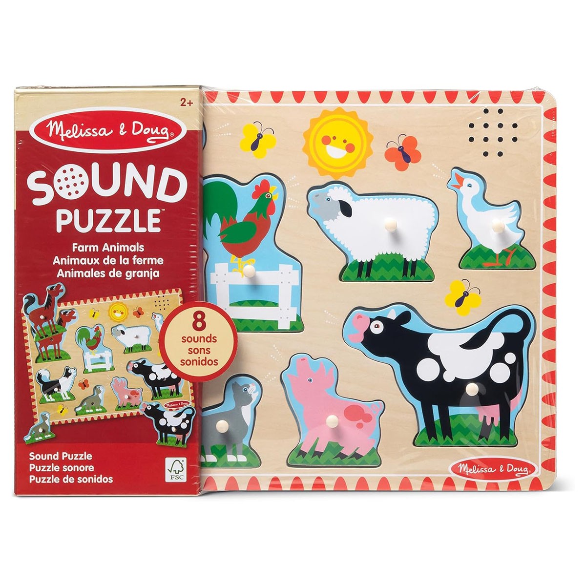 Melissa & Doug Farm Animals Sound Puzzle Wooden Peg Puzzle Toddler Toy