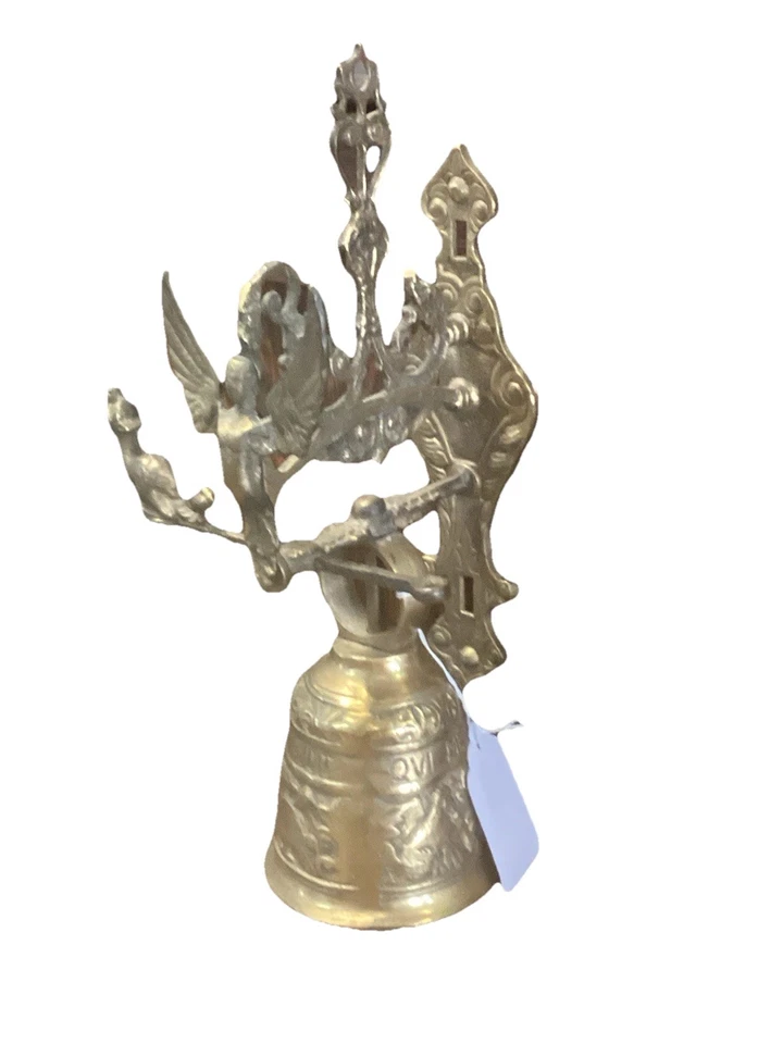 Antique Brass Monastery Bell w/ Angel &  Inscription - Image 2 of 4