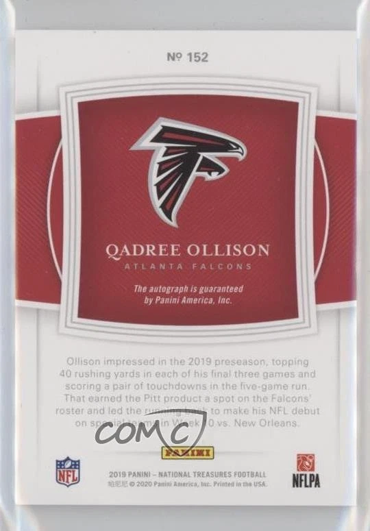 2019 National Treasures Jersey Number Red /30 Qadree Ollison #152 Rookie Auto RC - Image 2 of 2