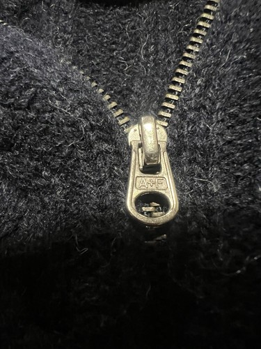 Vintage Y2K Abercrombie Fitch Knit Zip Up Hoodie 100% Wool Navy Blue Women Large - Picture 5 of 8
