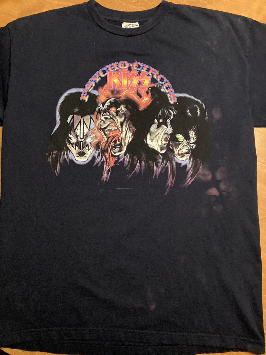 Vintage 1998 Kiss Psycho Circus Shirt Size XL Blue 2 Sided Cronies