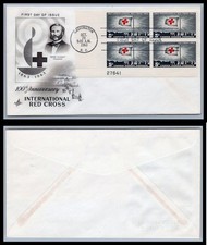US FDC # 1239 5c Int. Red Cross  ArtCraft Plate Block 27641 LL 1963, 9Q6584