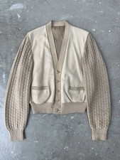Super Rare Made In Usa 50S 60S Leather Knit Cardigan Wool Sweater California Coo