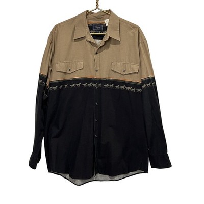 ROPER Shirt Mens XL Horse Aztec Print Pearl Snap Western Cotton LS Vintage Retro