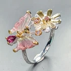 Watermelon gems Natural Tourmaline Ring 925 Sterling Silver Size 9 /R452368