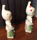 Vintage 1950's Polka Dot Pixie Elf Figurines Sitting on Holly Leaves~Japan~4.5"H — photo 3