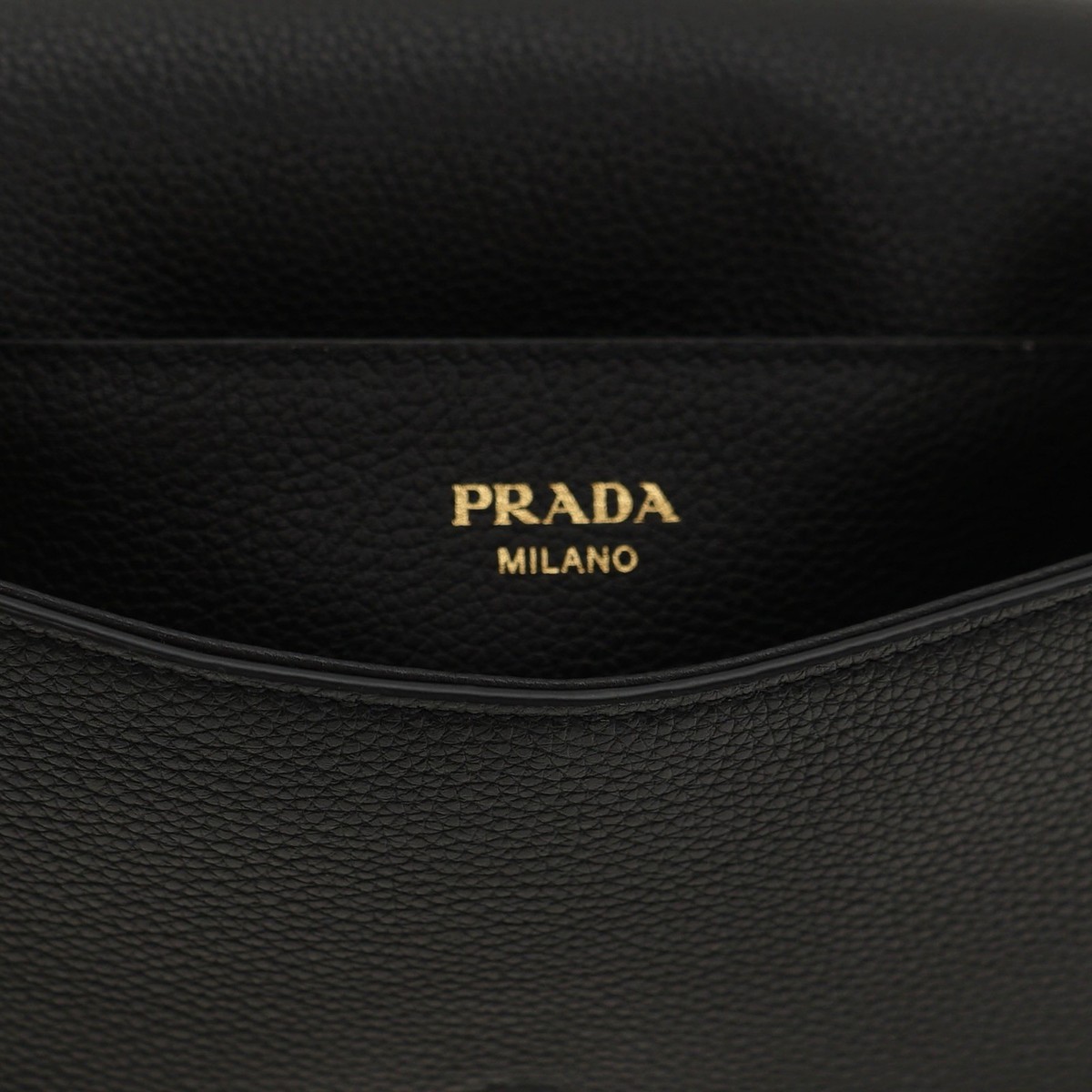 Prada Crossbody Shoulder Bag Guitar Strap Black Leather 1BD352 New