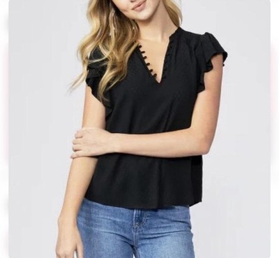 Paige Women s Dewan Black Flutter Sleeve Top Sz S