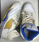 Air Jordan 5 Mid Top Leather Sneakers White/Blue/Yellow/Gray US 10.5 Laney — photo 1