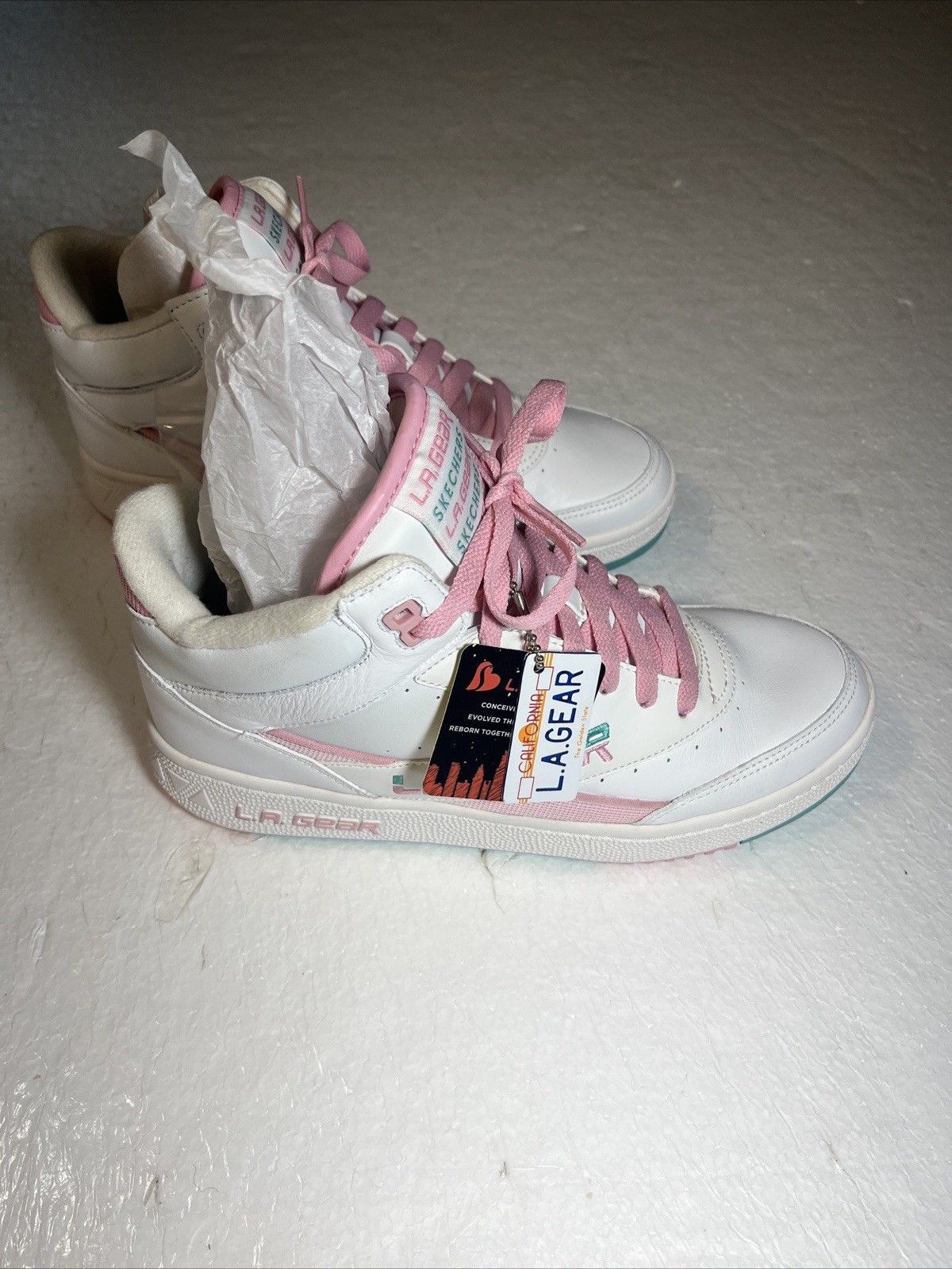 RARE Skechers Women Street L.A. Gear Hot Shots White Pink Size 8 Sold Out 80s image 4