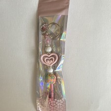 Pink Heart  Flower Bead Keychain with Detachable Keyring