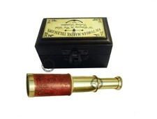 Brass Telescope Marine Handheld Spyglass Telescope Binoculars Leather Box  REDF