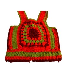 Vintage 1970s Crochet Granny Square Vest Top Retro Handmade Boho Knit Vest